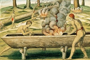 Indians Making a Dugout Canoe, from 